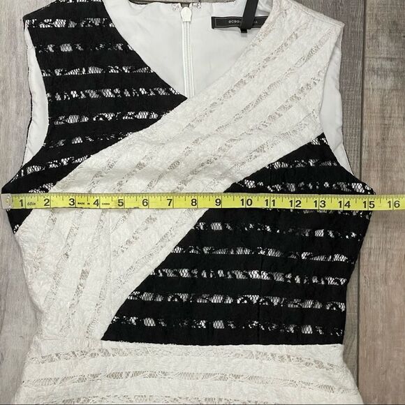 BCBG MAXAZRIA Dalia Black and White Sleeveless Dress with Asymmetrical Hem Sz 2 - Picture 9 of 14